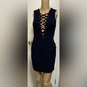 Windsor Blue Bodycon Mini Dress Plunge Sleeveless - size small w/a lot of stretc
